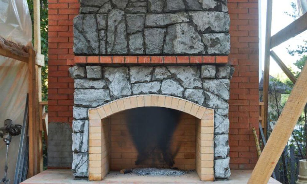 Backyard fireplace in progress