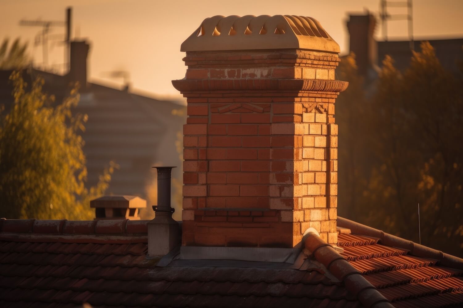 chimney with the morning sun shining through