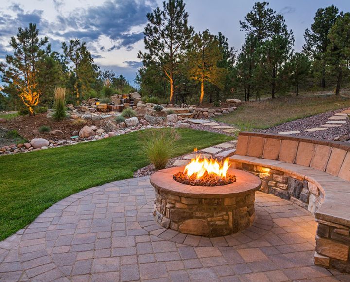 a brick seating area