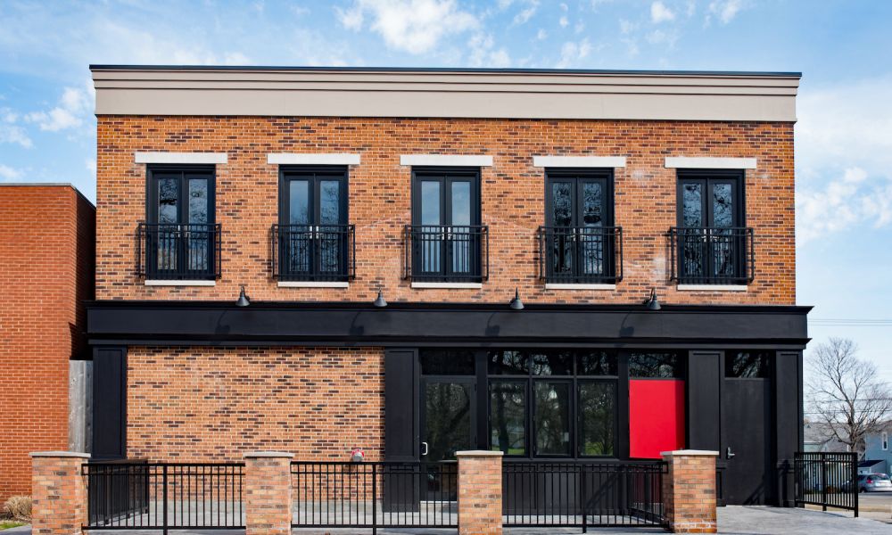Brick Commercial Building with Black Accents