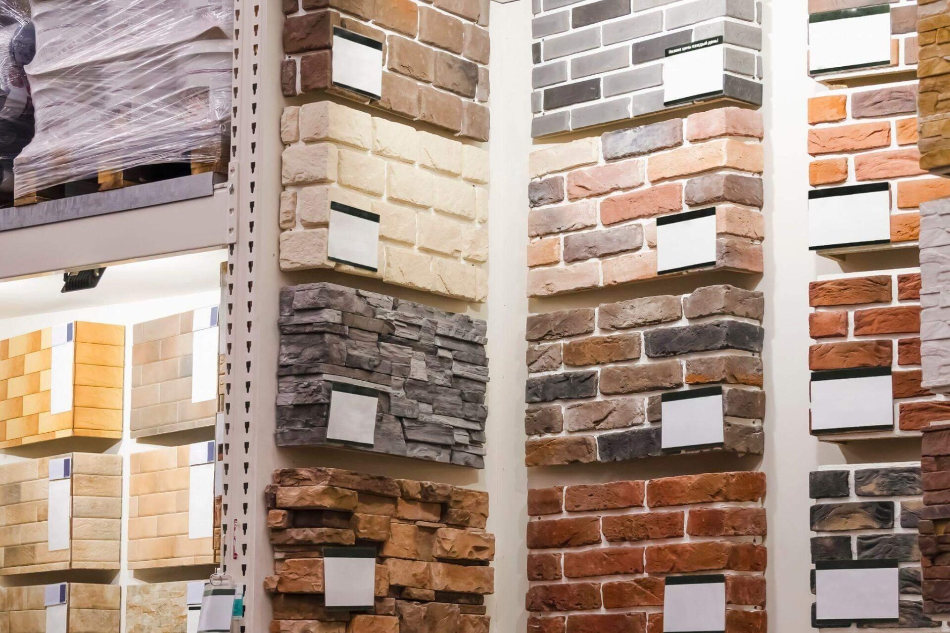 a display of different types of bricks in a store