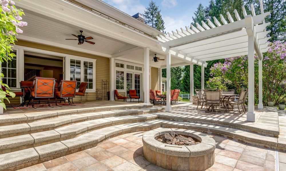 natural stone hardscape with firepit