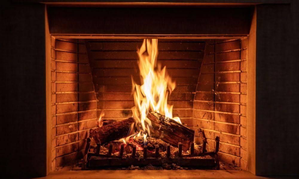 Cozy fire burning in an updated