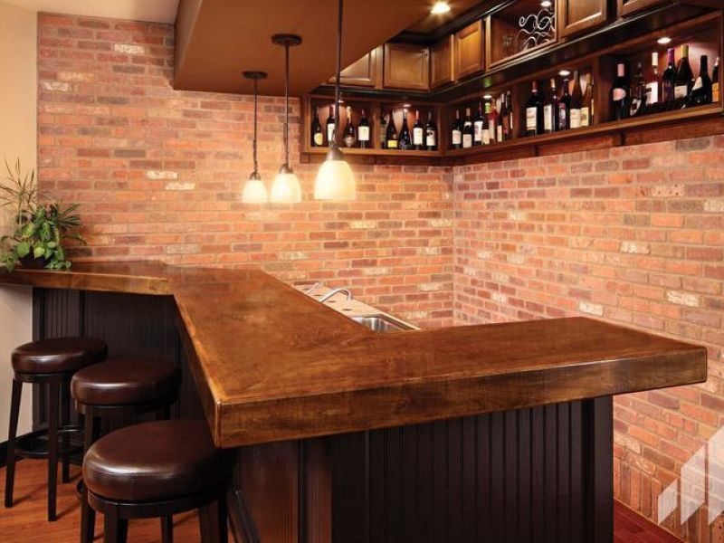 Thin Brick Wall Home Bar Area