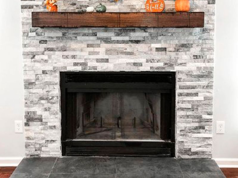 fireplace with white brick