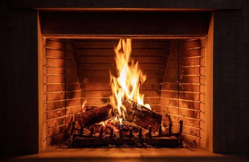 Cozy fire burning in an updated