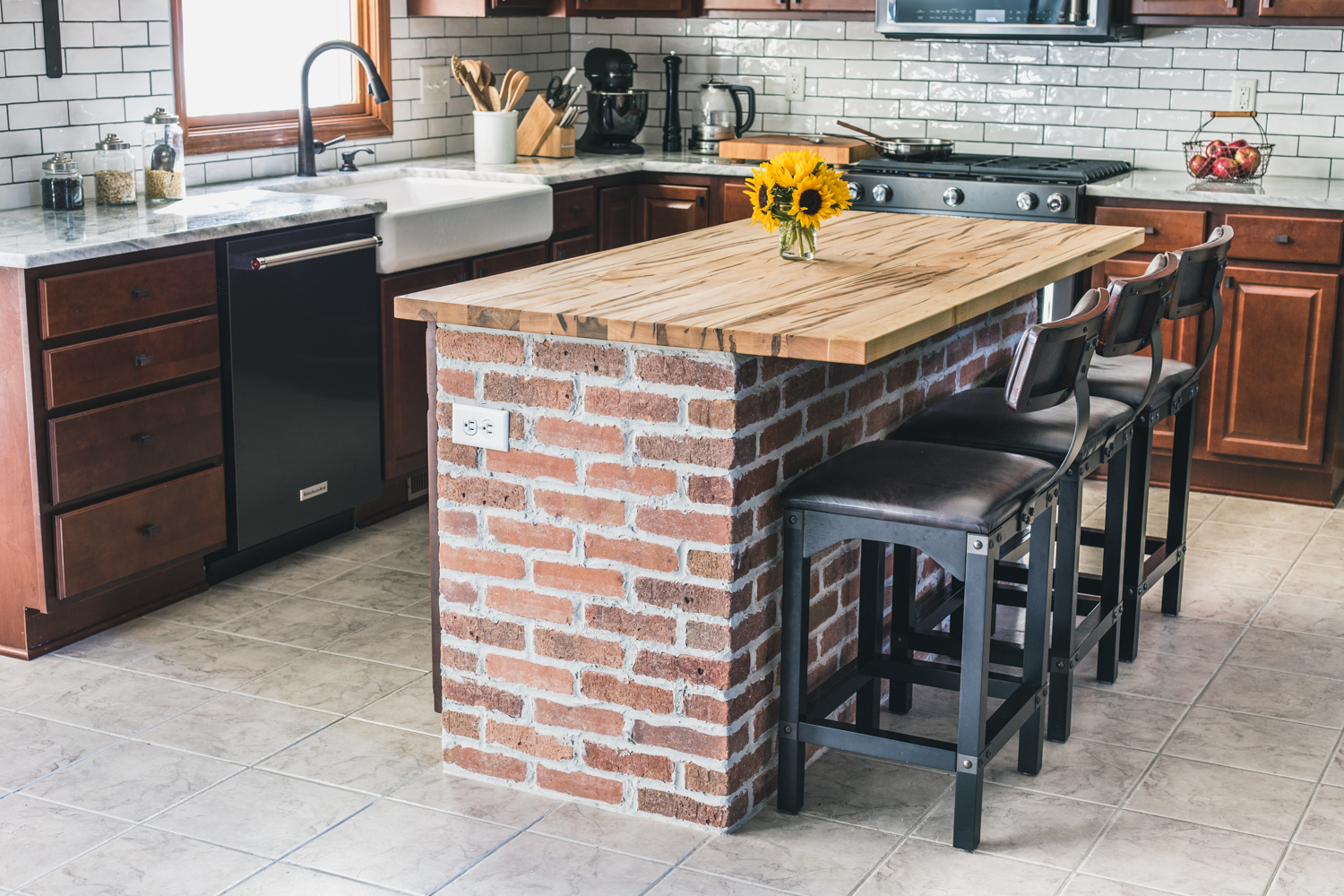 Kitchen With Brick Wall Design