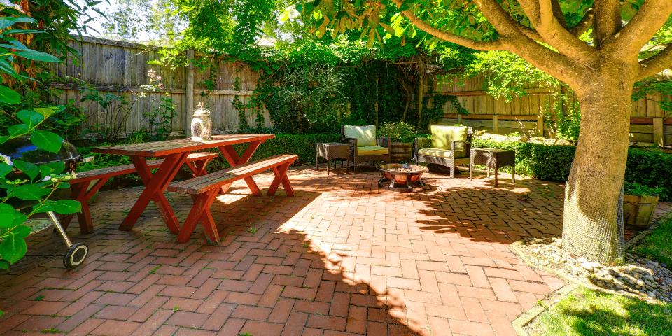 backyard patio with clay pavers