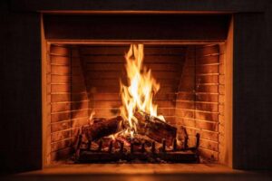 Cozy fire burning in an updated